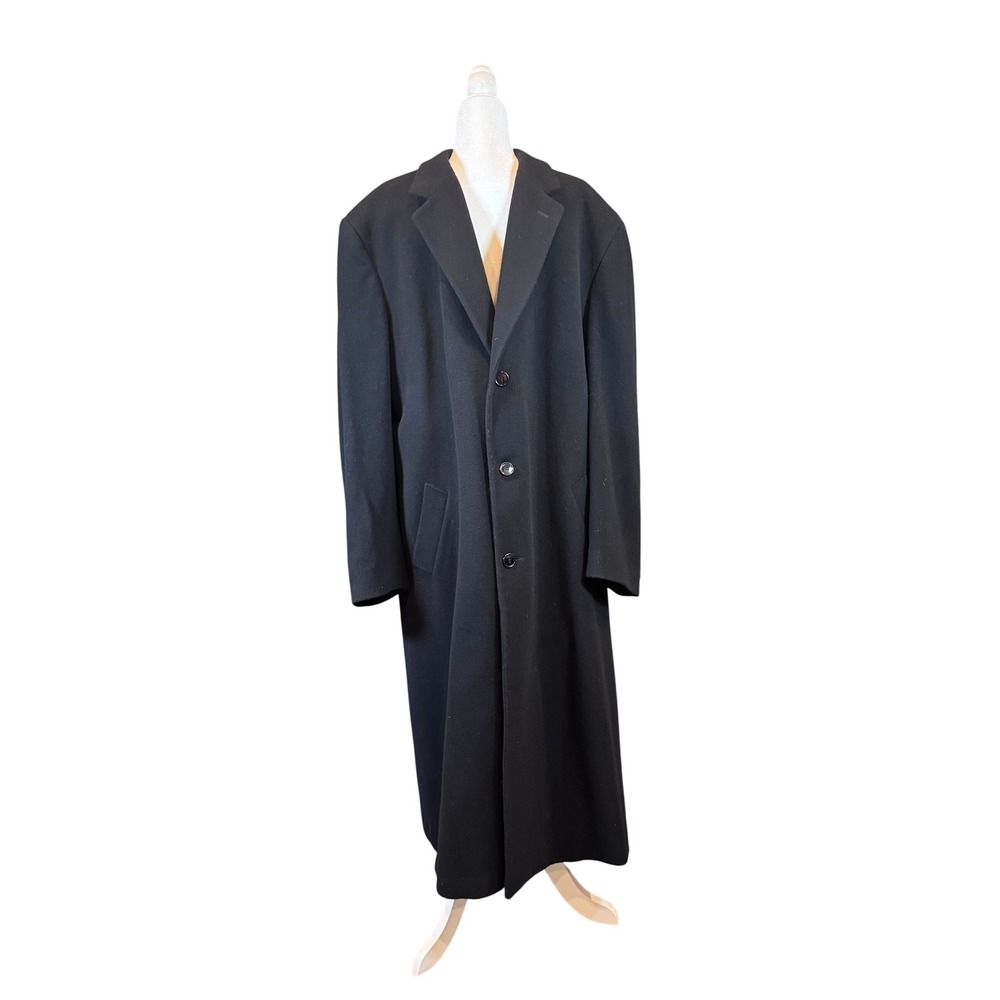 Kasper Overcoat Black Cashmere Blend 46L Long Trench Coat Mens